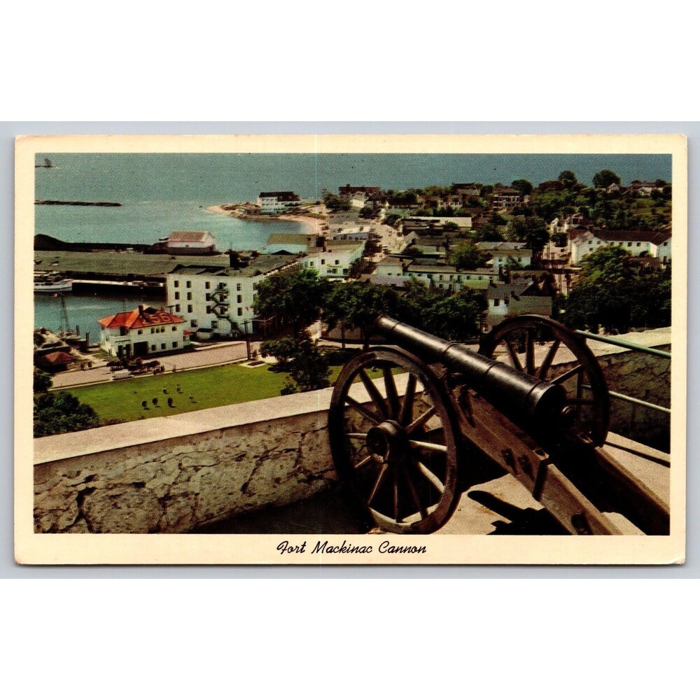 Postcard Michigan Mackinac Island Fort Cannon c1960s Unposted Vintage